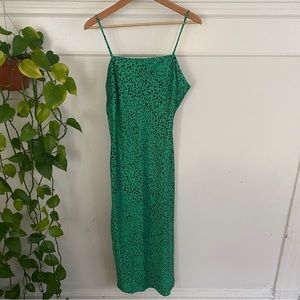 Scoop NYC square neck midi slip dress- green leopard print- Size M